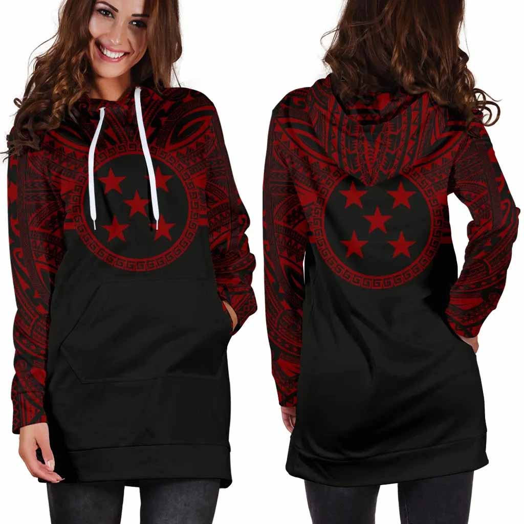 Gambier Islands Female Hoodie Dress - Gambier Islands Coat Of Arms Polynesian Red Black