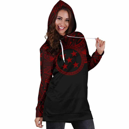 Gambier Islands Female Hoodie Dress - Gambier Islands Coat Of Arms Polynesian Red Black
