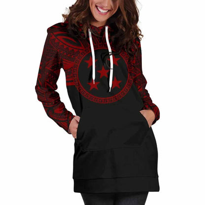 Gambier Islands Female Hoodie Dress - Gambier Islands Coat Of Arms Polynesian Red Black