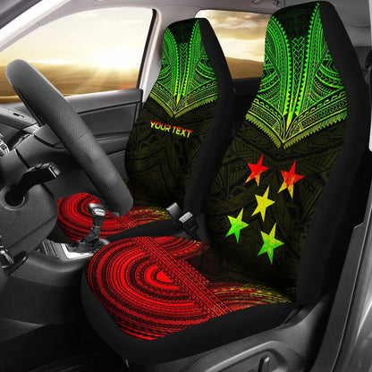 Gambier Islands Custom Personalised Car Seat Cover - Gambier Islands Flag Polynesian Chief Tattoo Reggae Version