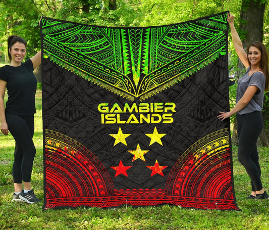Gambier Islands Premium Quilt - Gambier Islands Flag Polynesian Chief Reggae Version