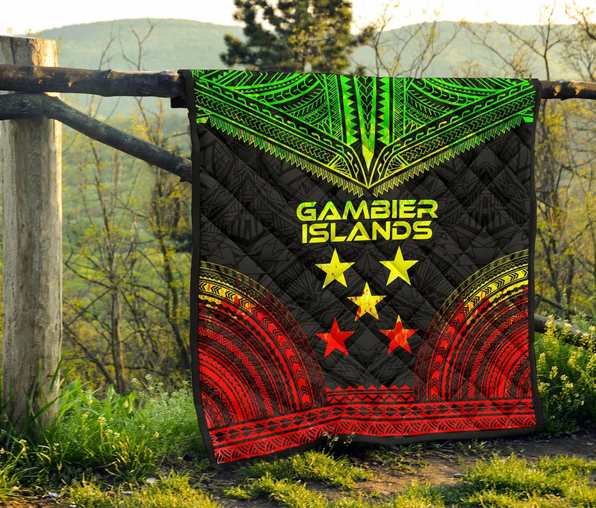 Gambier Islands Premium Quilt - Gambier Islands Flag Polynesian Chief Reggae Version