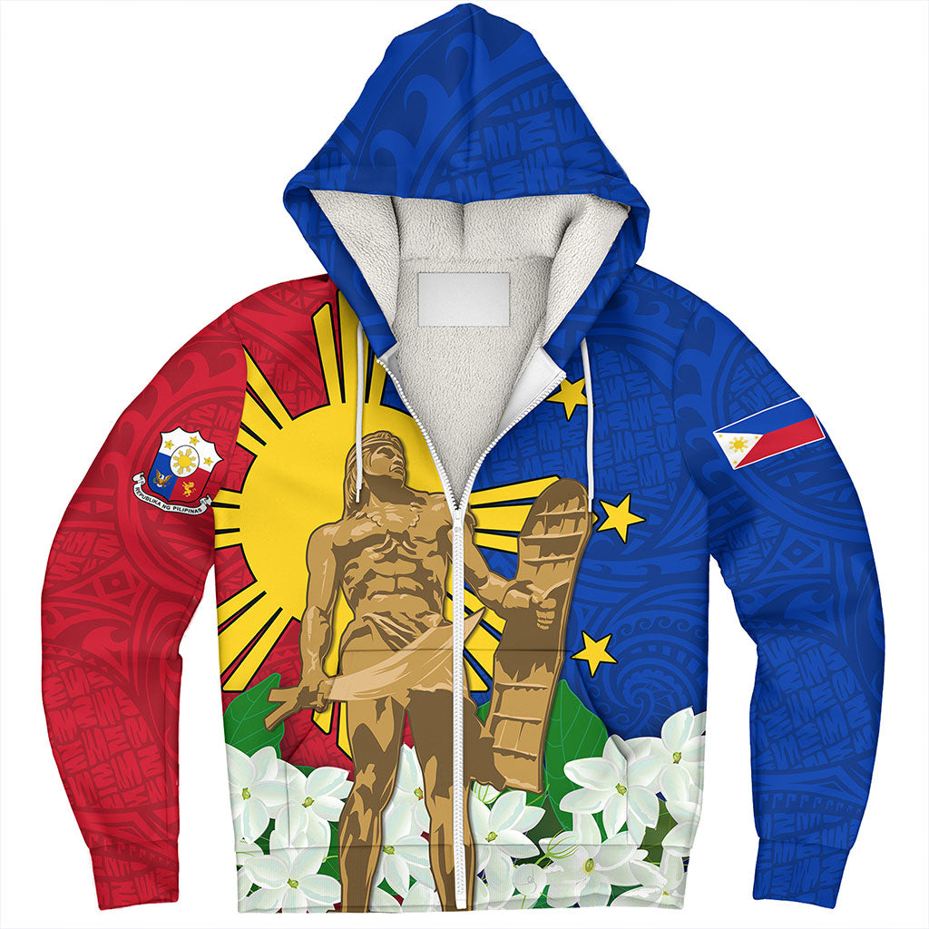 Philippines Filipinos Sherpa Hoodie Lapu-Lapu Hero With Sampaguita Flower