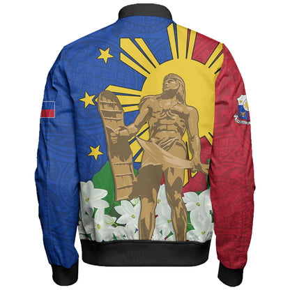 Philippines Filipinos Bomber Jacket Lapu-Lapu Hero With Sampaguita Flower