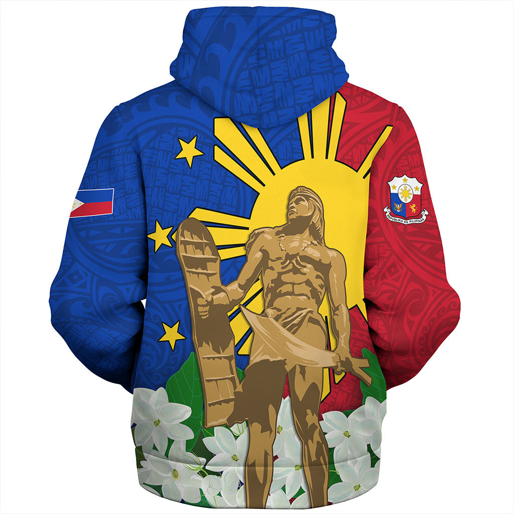 Philippines Filipinos Sherpa Hoodie Lapu-Lapu Hero With Sampaguita Flower