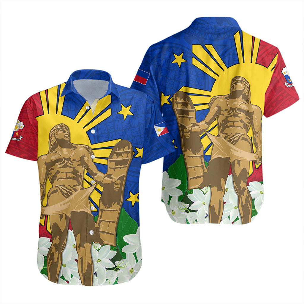 Philippines Filipinos Short Sleeve Shirt Lapu-Lapu Hero With Sampaguita Flower
