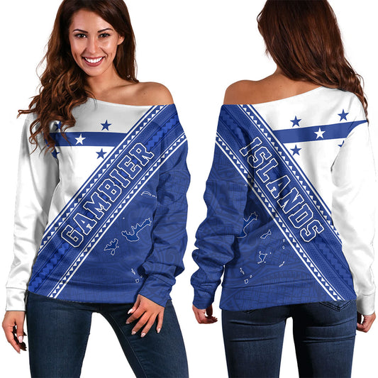 Gambier Islands Off Shoulder Sweatshirt Flag And Coat Of Arms