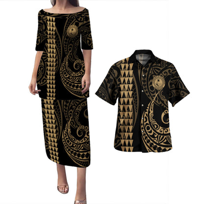 Chuuk State Combo Puletasi And Shirt Kakau Style Gold
