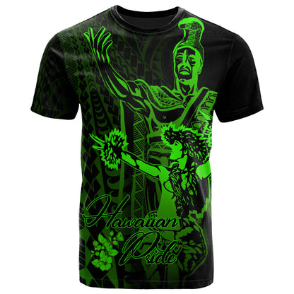 Hawaii T-Shirt - King Of Hawaii With Hawaiian Girls Green Version