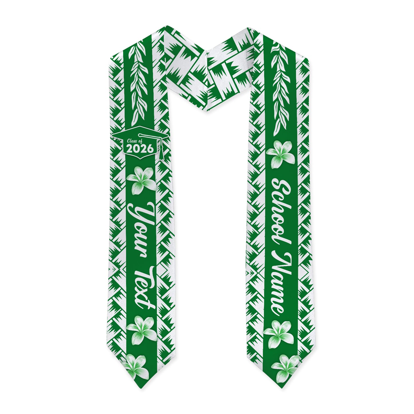 Hawaii Graduation Stole Custom Class 2026 Plumeria Flower Lauhala Style