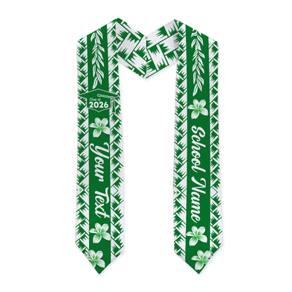 Hawaii Graduation Stole Custom Class 2026 Plumeria Flower Lauhala Style