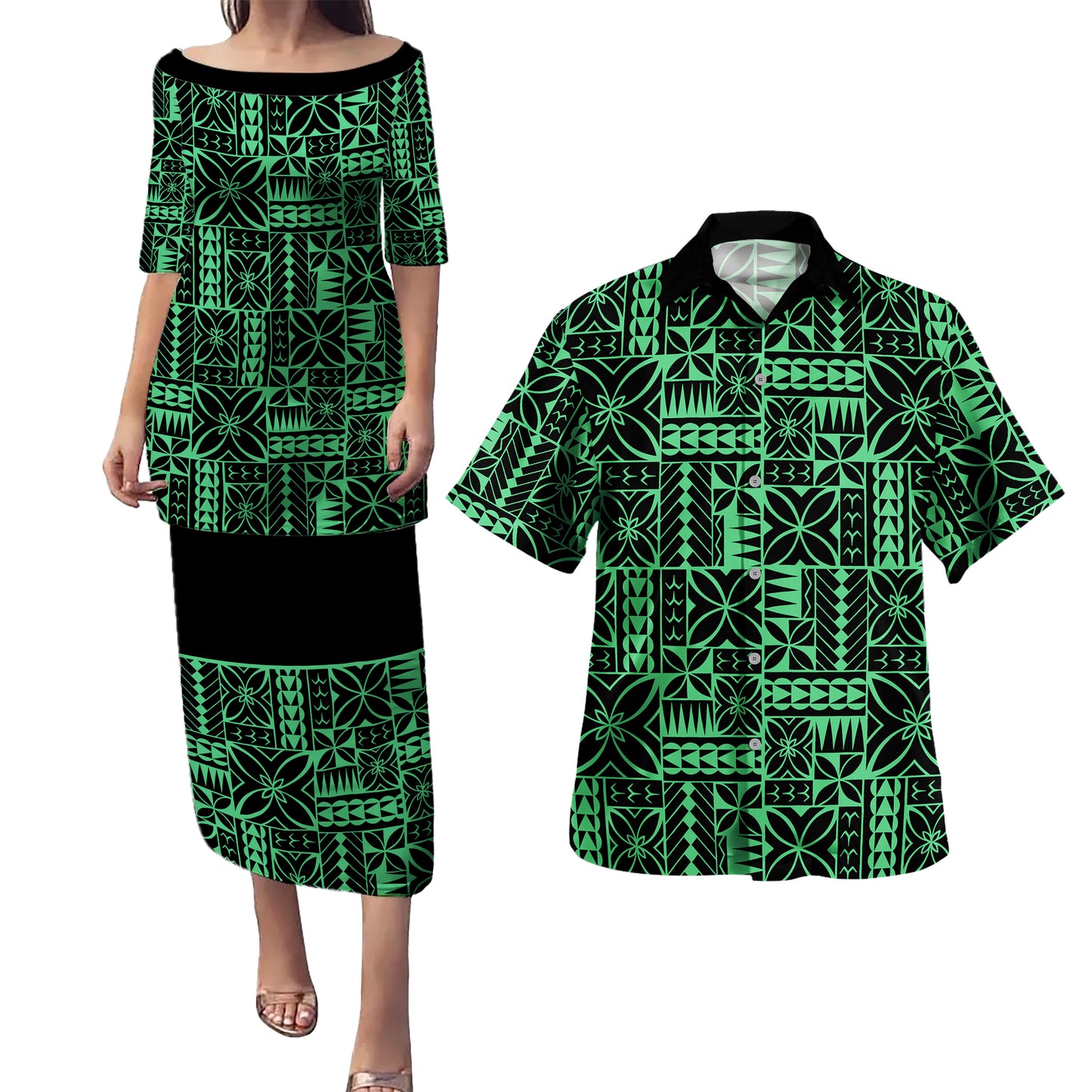 Samoa Combo Puletasi And Shirt Siapo Design Tribal Pattern