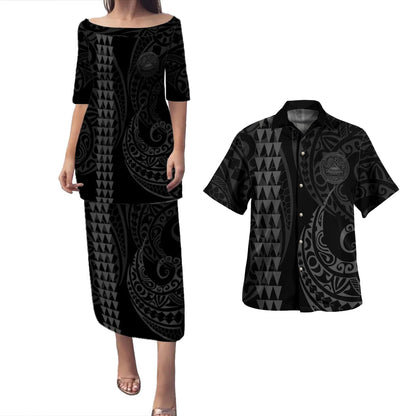 American Samoa Combo Puletasi And Shirt Kakau Style Grey