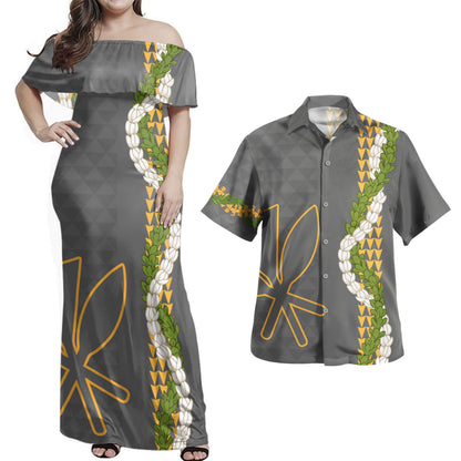 Hawaii Polynesian Combo Dress And Shirt Kanaka Maoli Puakenikeni Maile Flower Lei