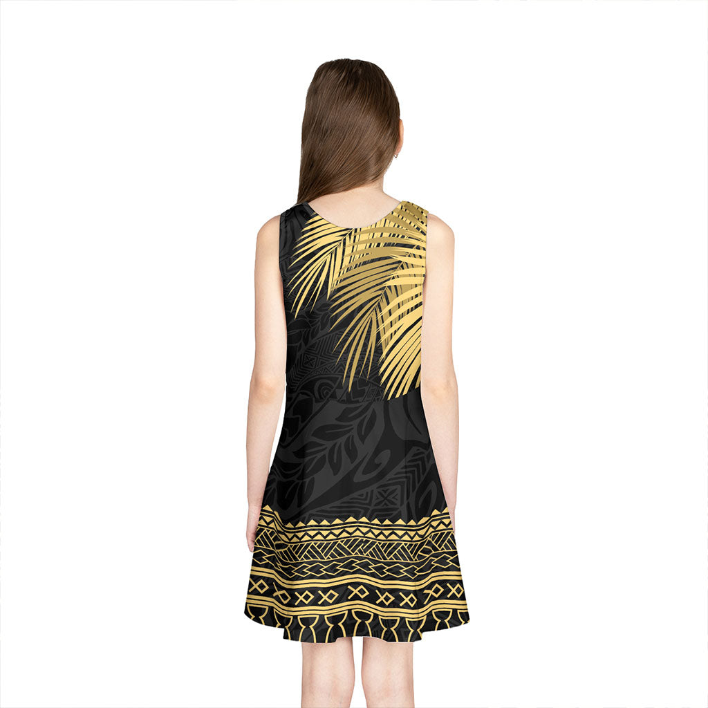 Guam Girls Sleeveless Sundress Fabric Leaves Golden