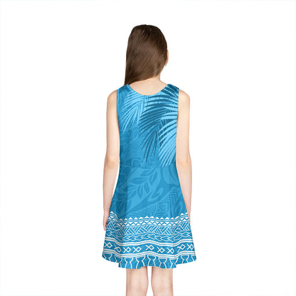 Guam Girls Sleeveless Sundress Fabric Leaves