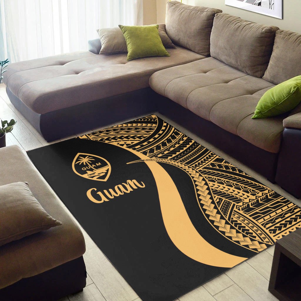 Guam Area Rug - Gold Polynesian Tentacle Tribal Pattern