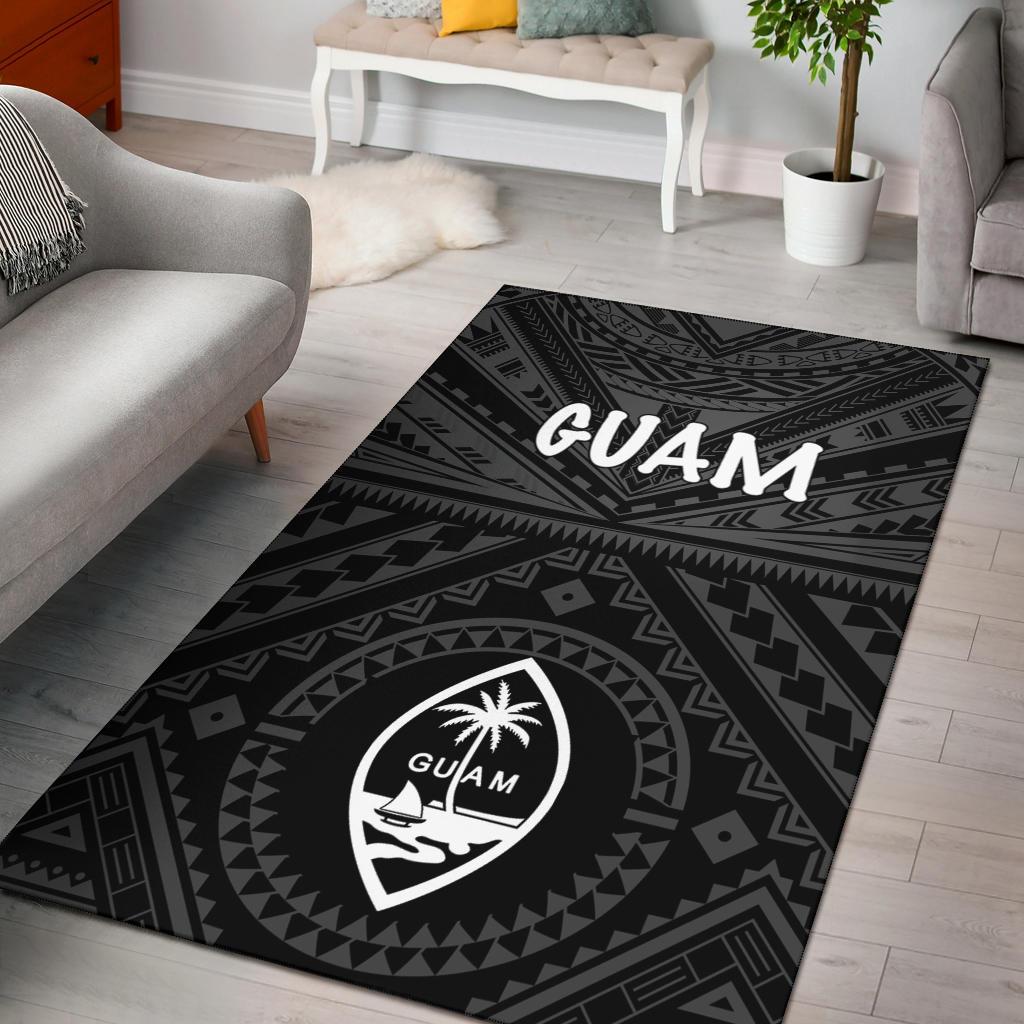 Guam Area Rug - Guam Seal With Polynesian Tattoo Style (Black)