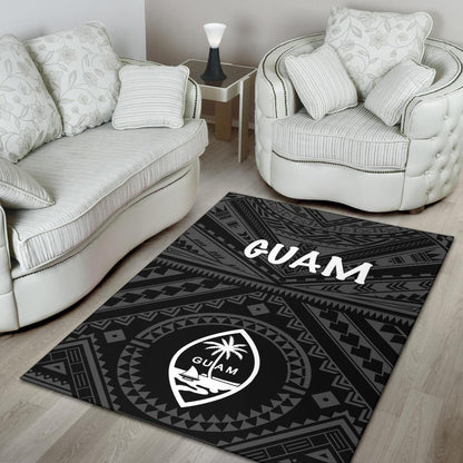 Guam Area Rug - Guam Seal With Polynesian Tattoo Style (Black)