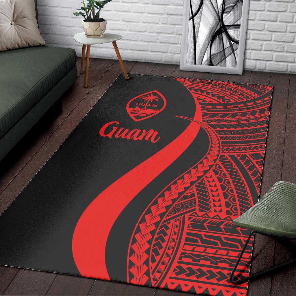 Guam Area Rug - Red Polynesian Tentacle Tribal Pattern