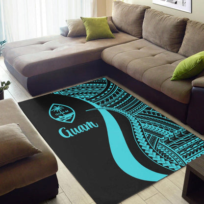 Guam Area Rug - Turquoise Polynesian Tentacle Tribal Pattern