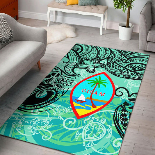 Guam Area Rug - Vintage Floral Pattern Green Color