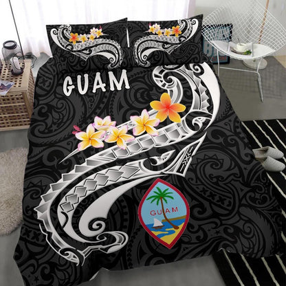 Guam Bedding Set - Guam Seal Polynesian Patterns Plumeria (Black)