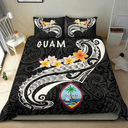 Guam Bedding Set - Guam Seal Polynesian Patterns Plumeria (Black)
