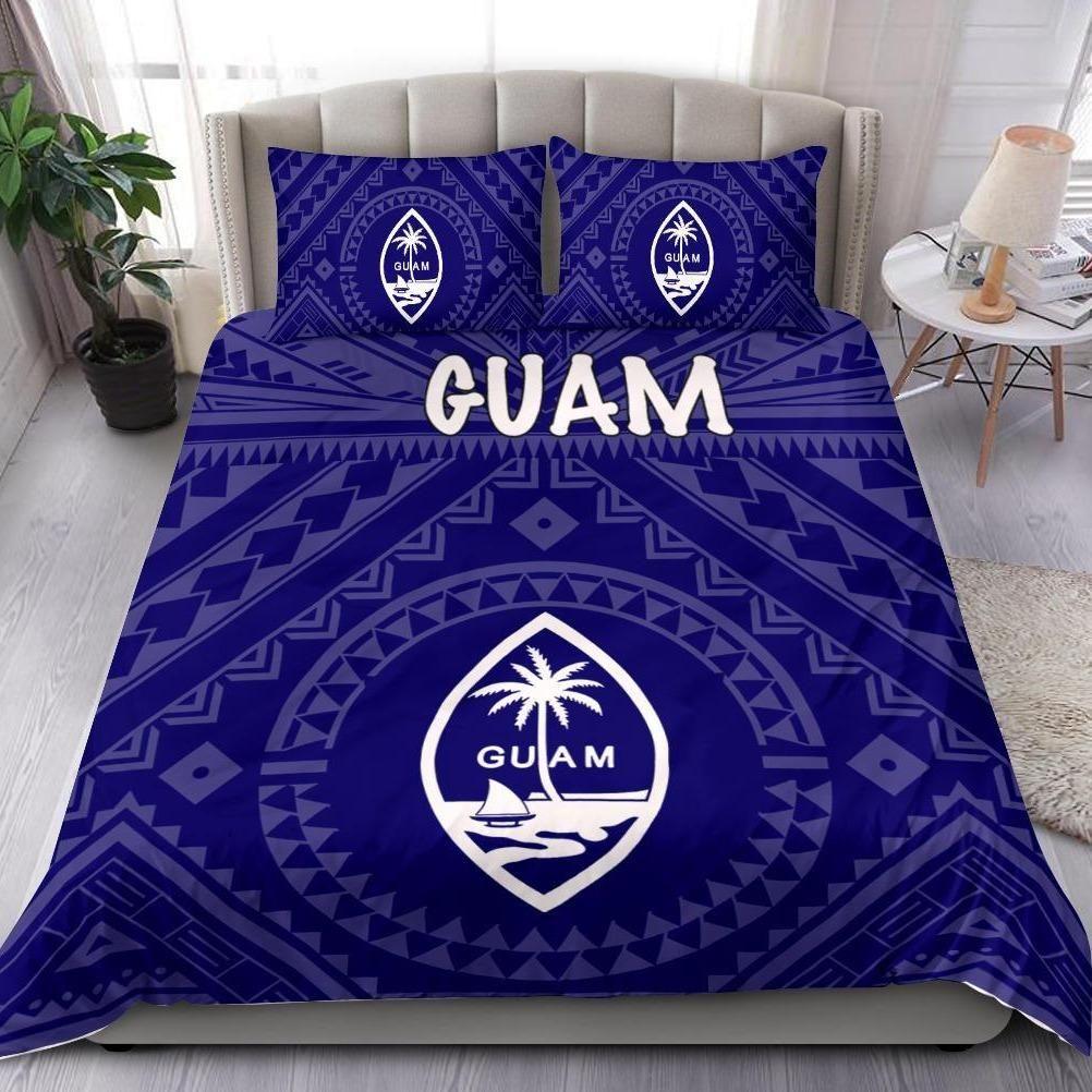 Guam Bedding Set - Guam Seal With Polynesian Tattoo Style (Blue)