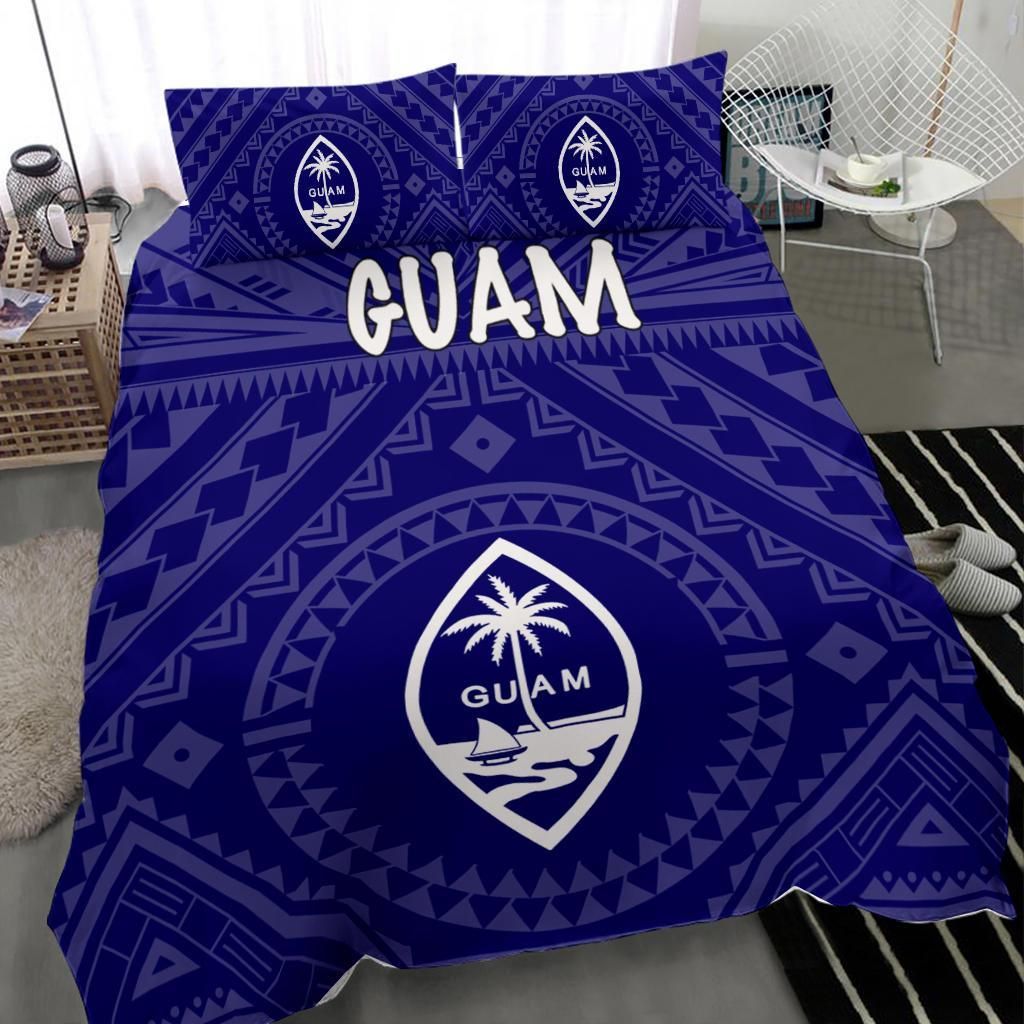 Guam Bedding Set - Guam Seal With Polynesian Tattoo Style (Blue)