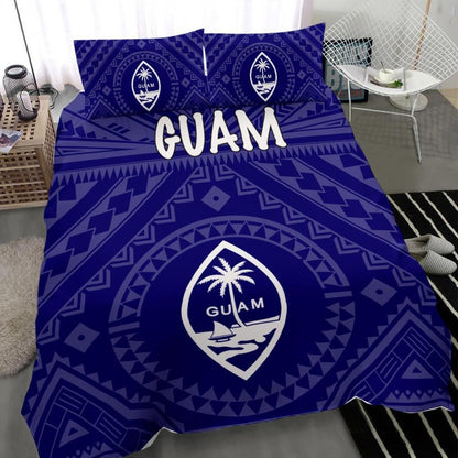 Guam Bedding Set - Guam Seal With Polynesian Tattoo Style (Blue)