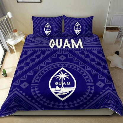 Guam Bedding Set - Guam Seal With Polynesian Tattoo Style (Blue)