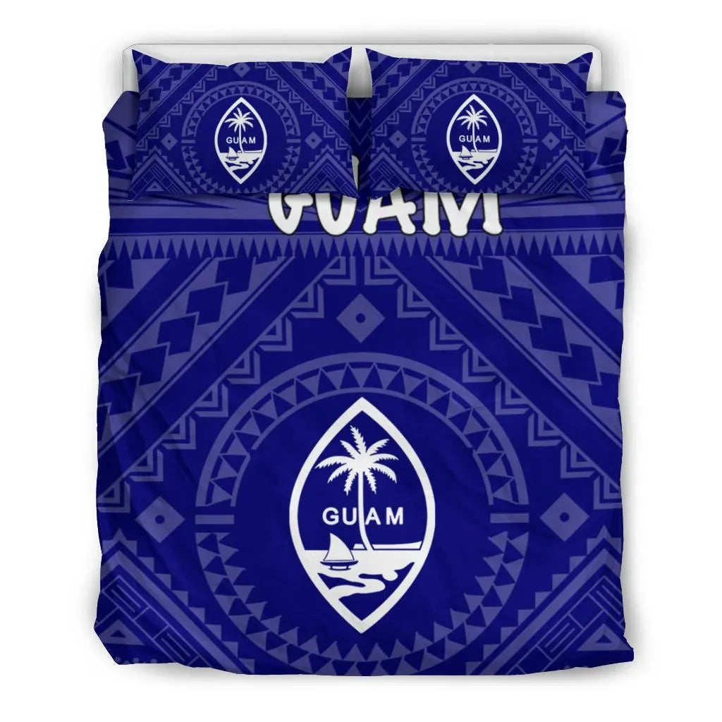 Guam Bedding Set - Guam Seal With Polynesian Tattoo Style (Blue)