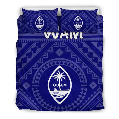 Guam Bedding Set - Guam Seal With Polynesian Tattoo Style (Blue)