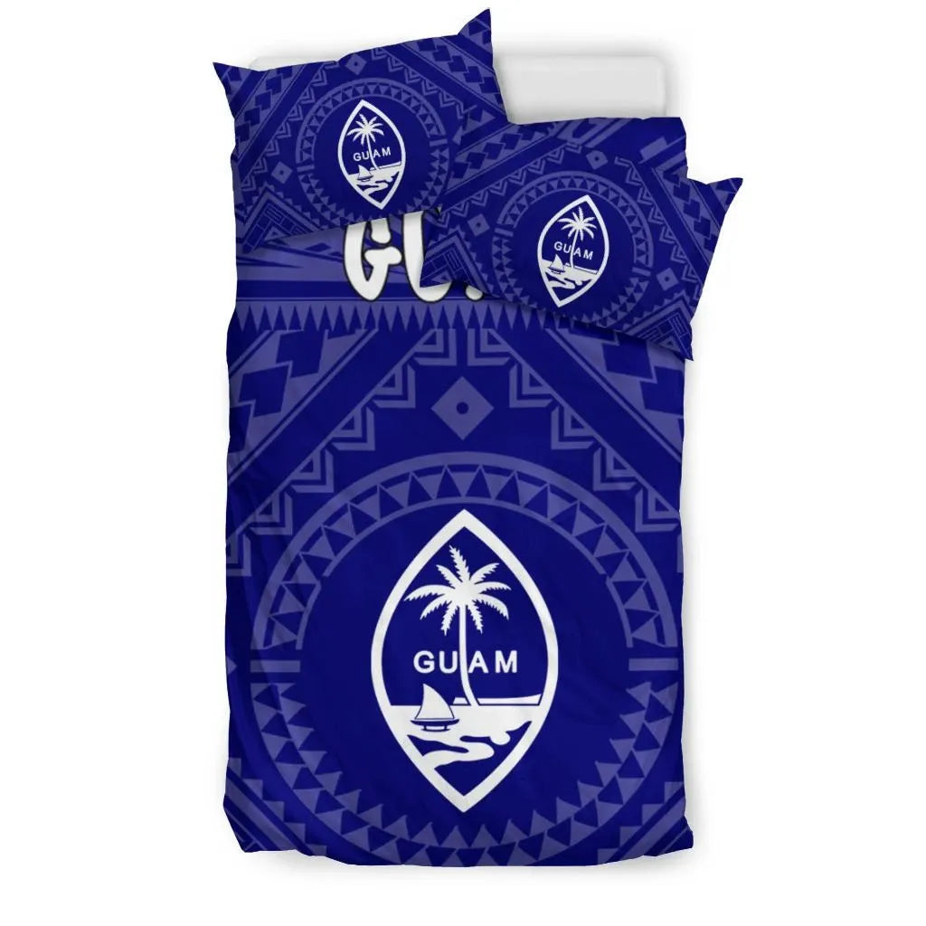 Guam Bedding Set - Guam Seal With Polynesian Tattoo Style (Blue)