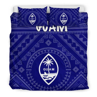 Guam Bedding Set - Guam Seal With Polynesian Tattoo Style (Blue)
