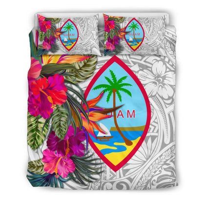 Guam Bedding Set - Hibiscus Polynesian Pattern White Version