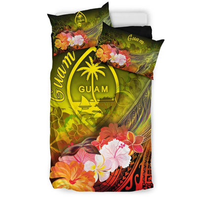 Guam Bedding Set - Humpback Whale With Tropical Flowers (Yellow)