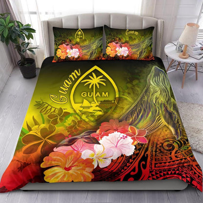 Guam Bedding Set - Humpback Whale With Tropical Flowers (Yellow)