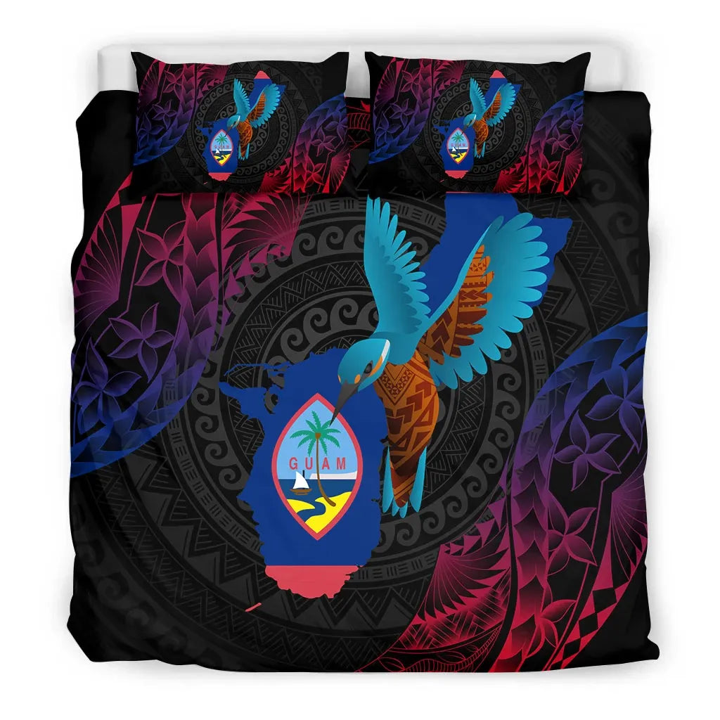 Guam Bedding Set - Kingfisher Bird With Map