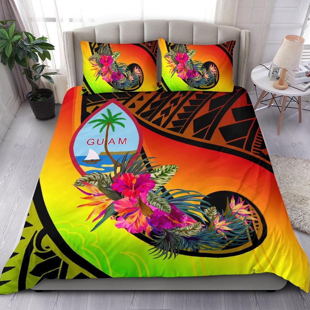 Guam Bedding Set - Polynesian Hook And Hibiscus (Raggae)