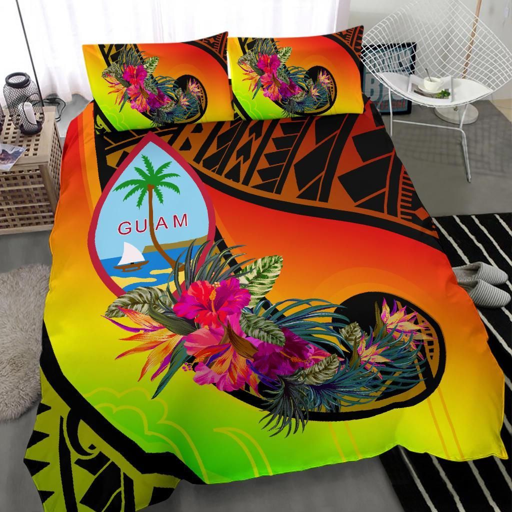 Guam Bedding Set - Polynesian Hook And Hibiscus (Raggae)