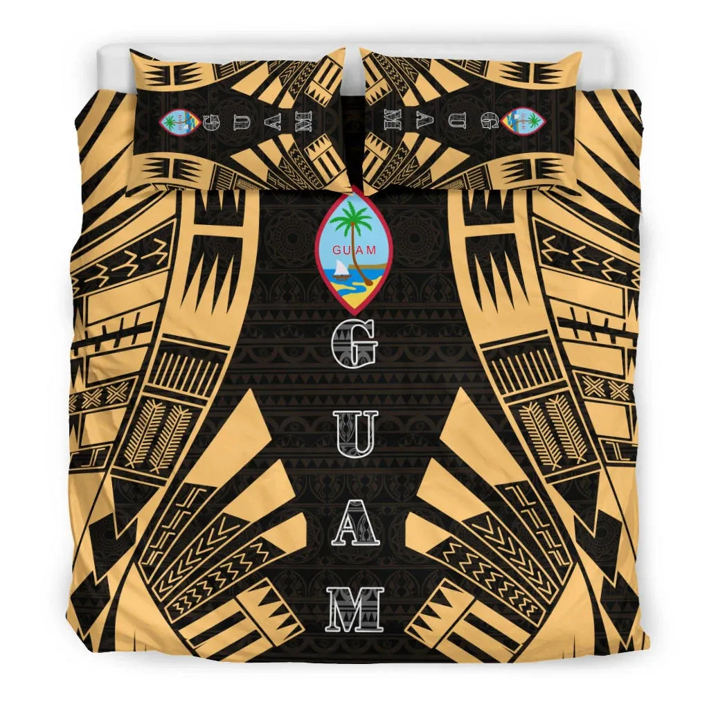 Guam Duvet Cover Set - Polynesian Tattoo Gold