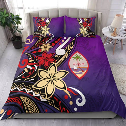 Guam Bedding Set - Tribal Flower With Special Turtles Purple Color