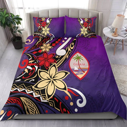 Guam Bedding Set - Tribal Flower With Special Turtles Purple Color