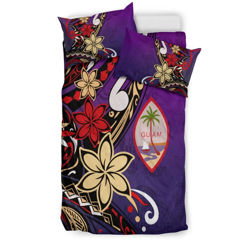 Guam Bedding Set - Tribal Flower With Special Turtles Purple Color