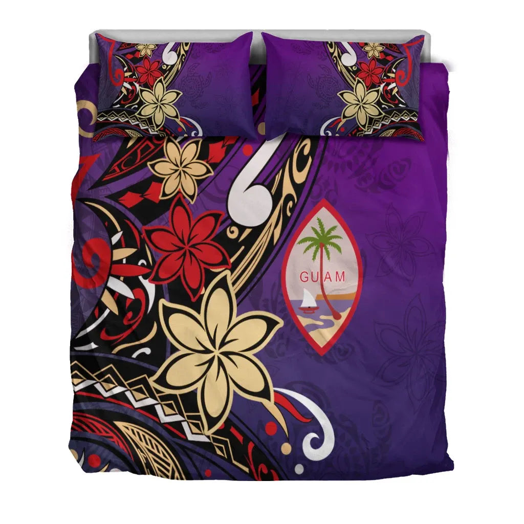 Guam Bedding Set - Tribal Flower With Special Turtles Purple Color