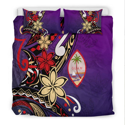 Guam Bedding Set - Tribal Flower With Special Turtles Purple Color