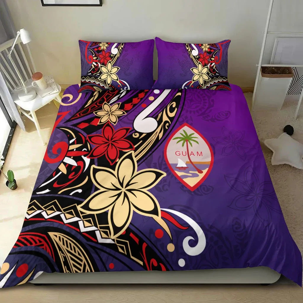 Guam Bedding Set - Tribal Flower With Special Turtles Purple Color