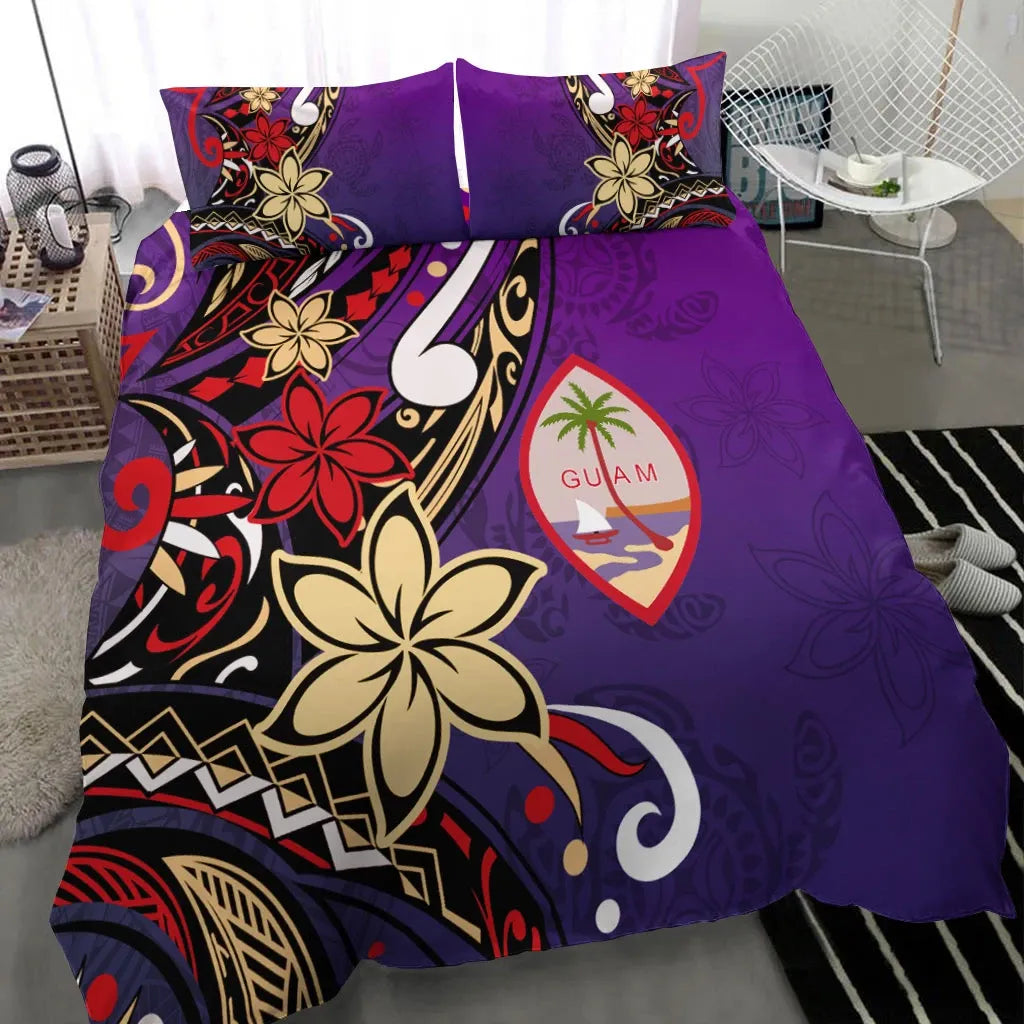 Guam Bedding Set - Tribal Flower With Special Turtles Purple Color